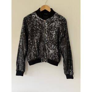 THE KOOPLES Black Silver Sequin zip up Jacket Size NWOT Size Medium (2)